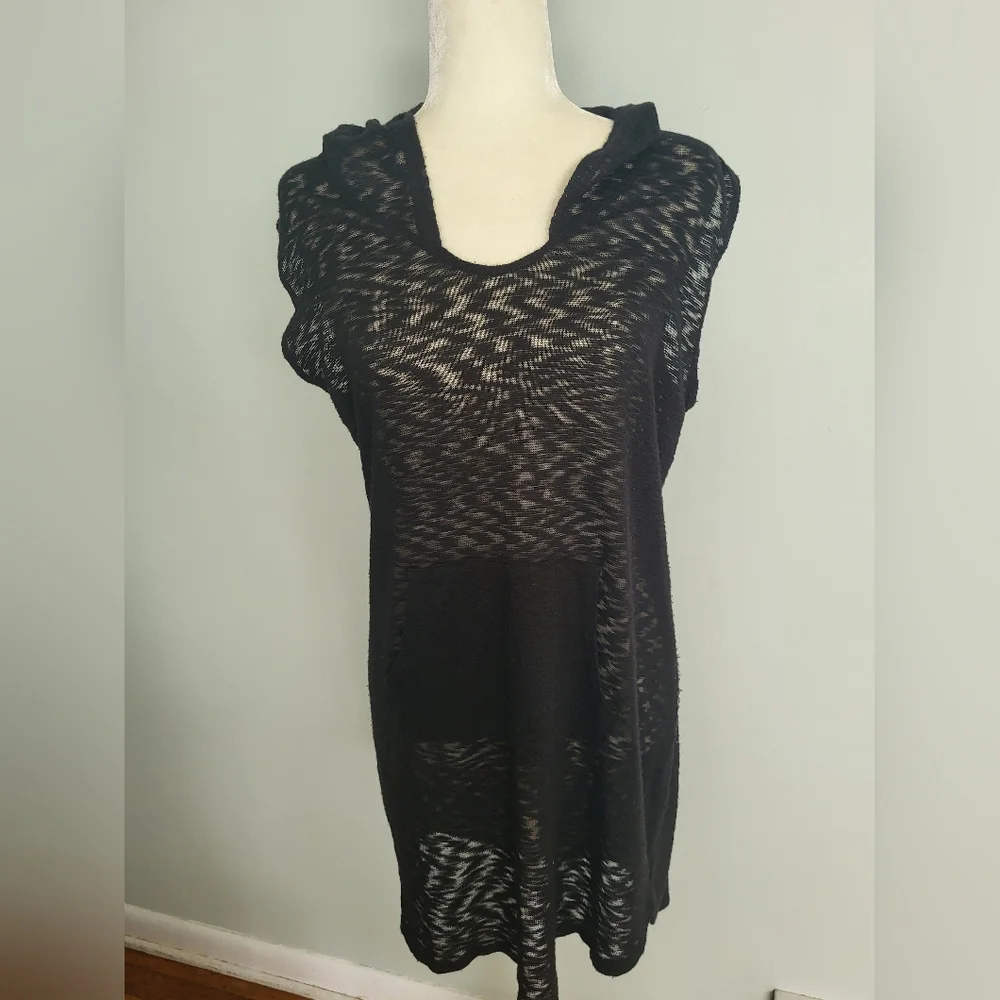 Merona Women Large Swim Suit Beach  Cover Up‎ Hooded Large Black